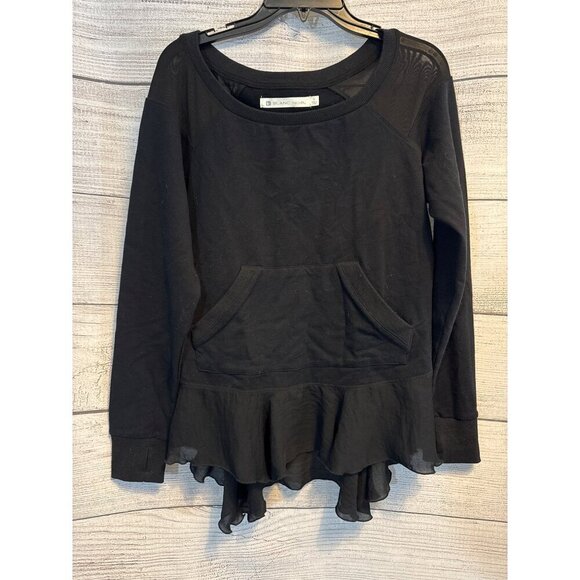 Blanc Noir Twirl Sweatshirt With Kangaroo Pockets Sheer Ruffle Hem Size L - Picture 1 of 3